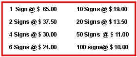 Prices for magnetic signs.